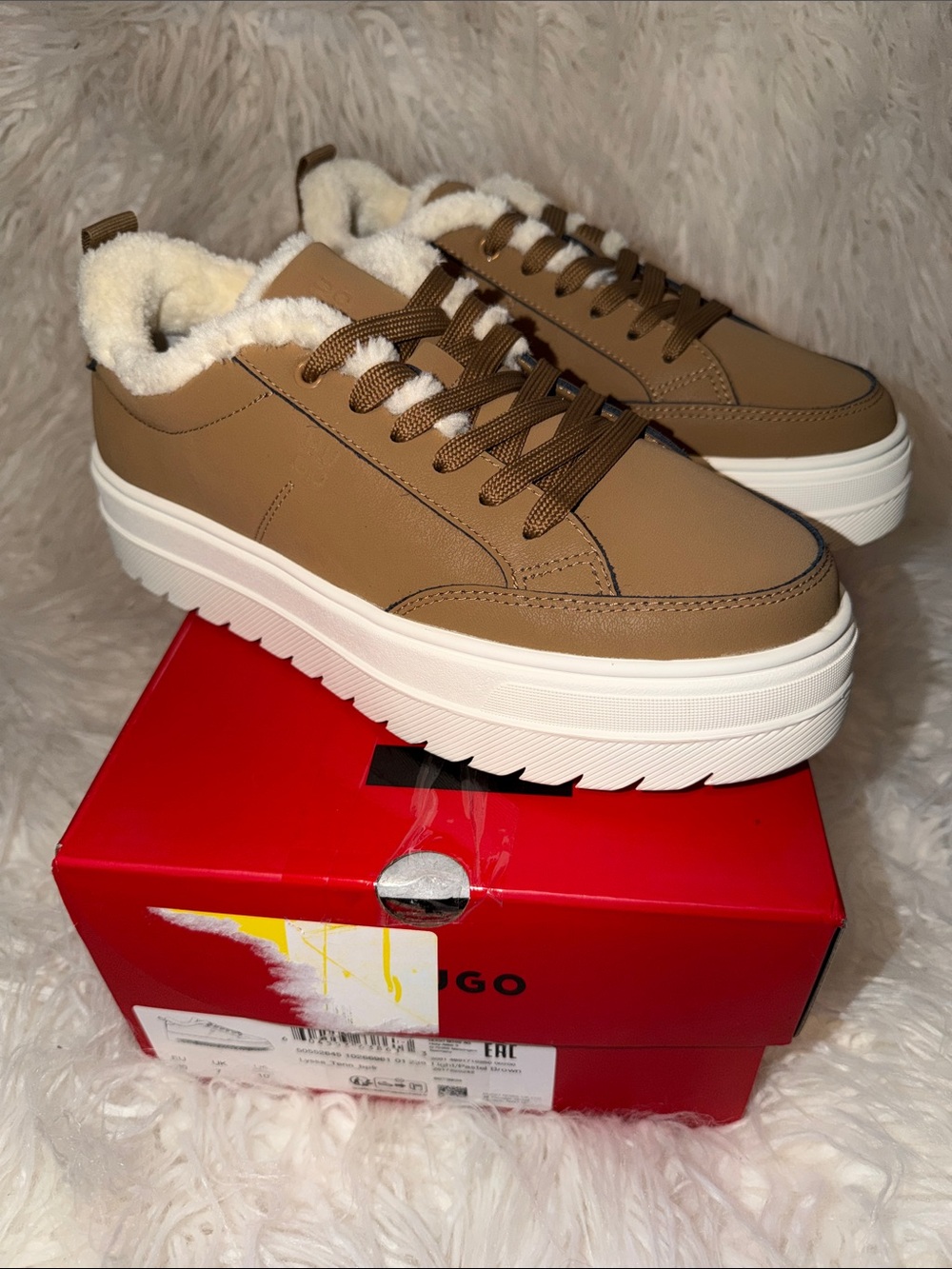 NIB Hugo Women's Lyssa Fur Lined Platform Sneaker
Size 10